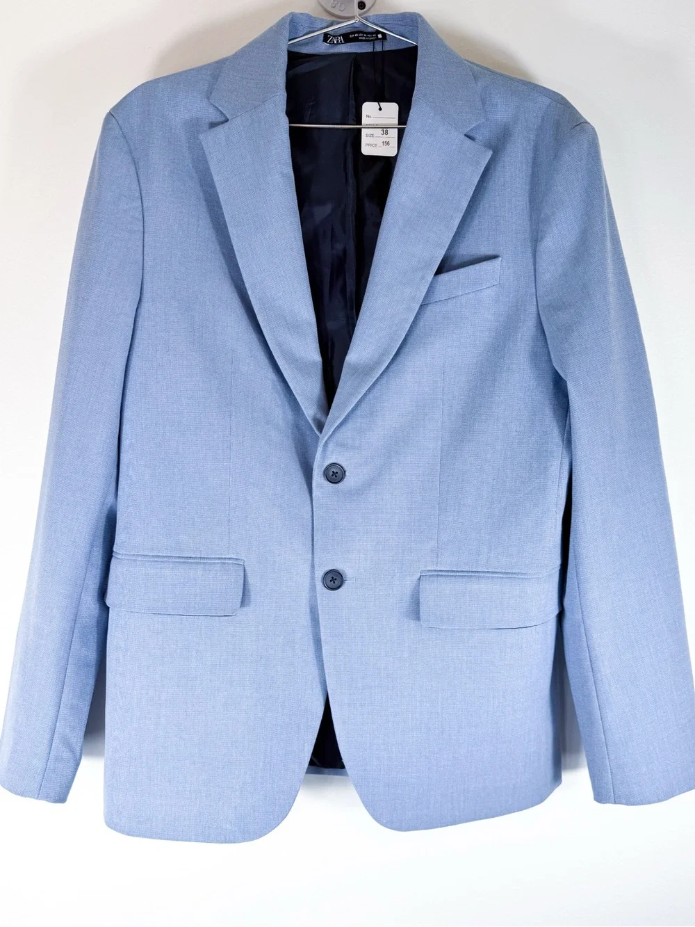 Zara Sky Blue Men's Blazer - Two-Button Notch Lapel